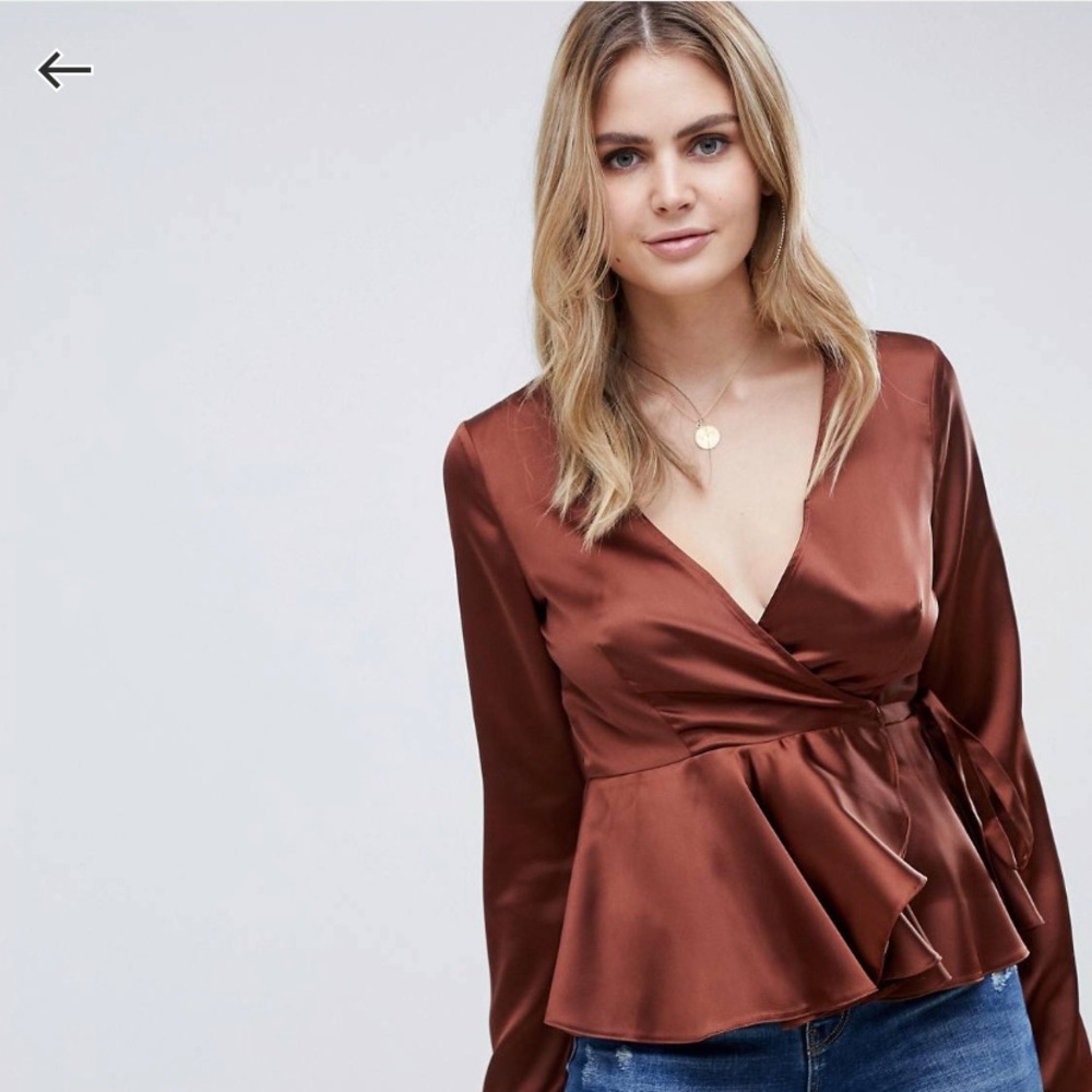 ASOS Tall wrap peplum blouse in satin